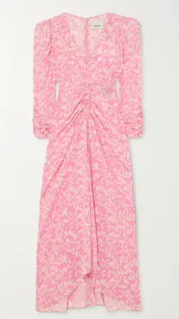 ISABEL MARANT Ruched floral-print stretch-silk crepe dress, £1000 ($1246) NET-A-PORTER