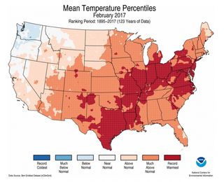 Temperature rankings across the U.S. in February.