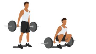 Vector barbell hack squat with heels of feet on plates