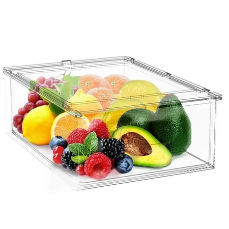 Govvep 1 Pack 6 Litre Stackable Refrigerator Organizer Bins Pull-Out Drawers for Fruit and Veggies