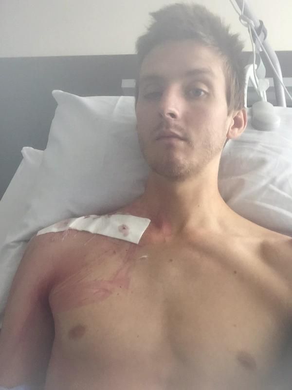 Carter Jones posted this picture on Twitter after surgery to repair a broken collarbone.