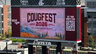 A new Daktronics videoboard dons Cougfest 2026 details. 