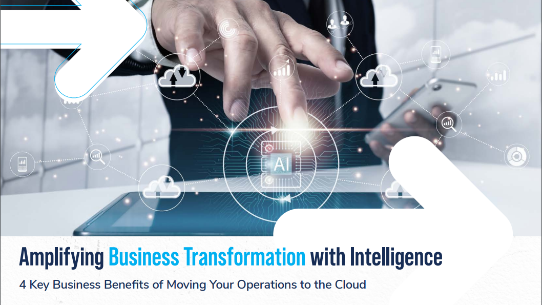 A whitepaper from IBM with image of a hand above a smart tablet, on how to amplify business transformation