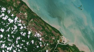 The European spaceport in Kourou, French Guiana, captured by an Earth-observing satellite.