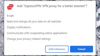 The ExpressVPN Chrome extension 'do you want to install?' confirmation box