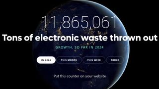Live counter from The World Counts, showing 11,865,061 tons of e-waste thrown out since the start of 2024.