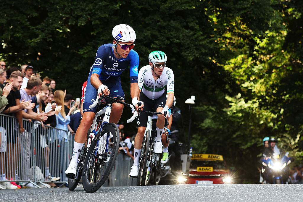 BUXTEHUDE, GERMANY - AUGUST 17: Johan Jacobs of Switzerland and Team Groupama - FDJ competes in the breakaway passing through Waseberg during the 28th Hamburg Cyclassics 2025 a 207.4km one day race from Buxtehude to Hamburg / #UCIWT / on August 17, 2025 in Buxtehude, Germany. (Photo by Ronny Hartmann/Getty Images)