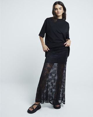 River Island, Black Lace Maxi Skirt