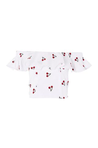 Embroidered Cherry Bardot Top