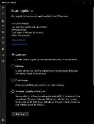 Windows Defender Scan Options Screenshot