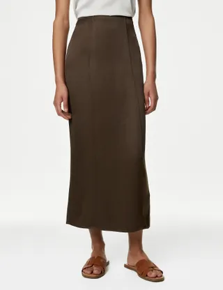 Satin Seam Detail Midi Slip Skirt