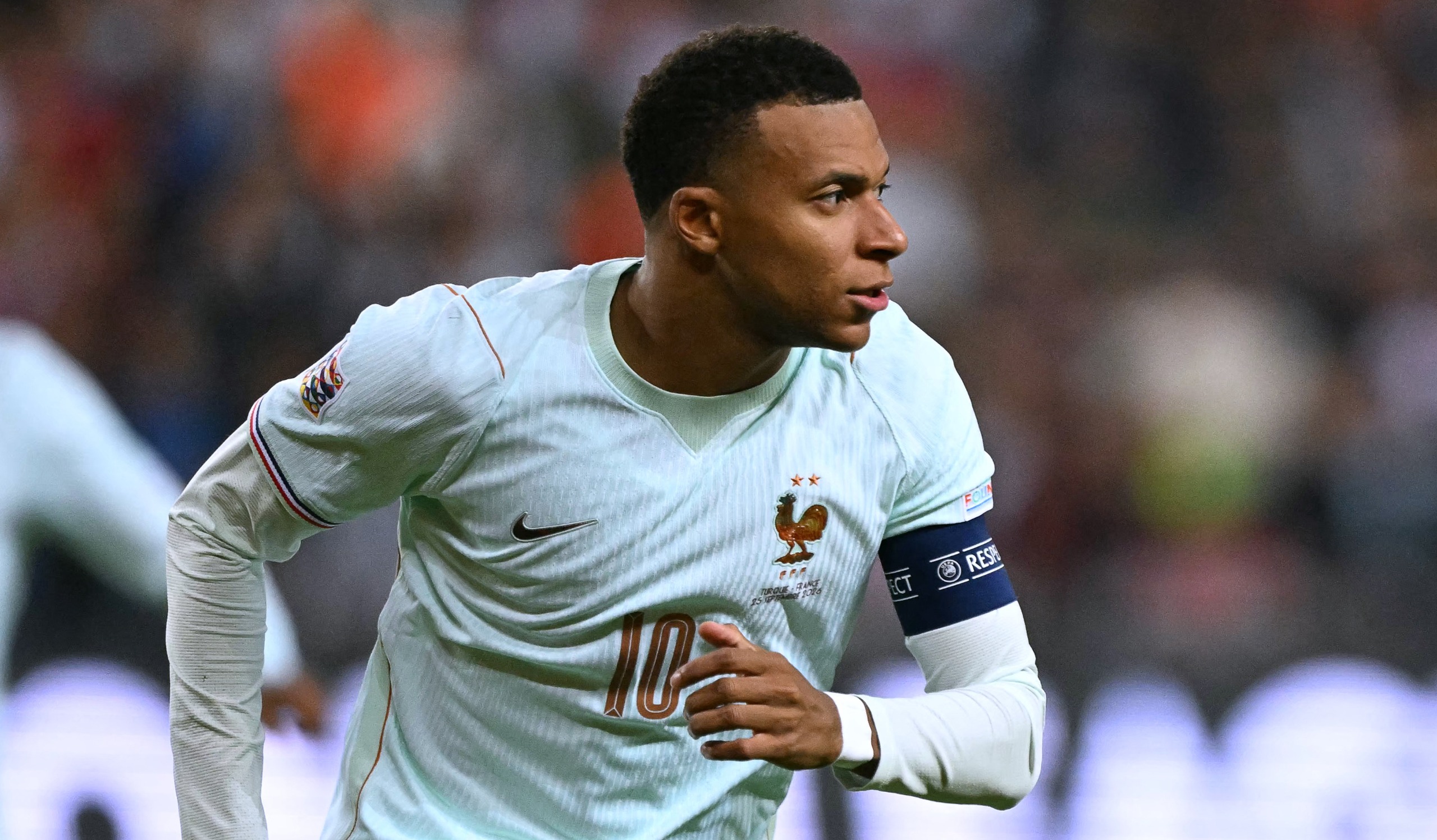 France's forward Kylian Mbappe celebrates after scoring the opening goal during the UEFA Nations League football match against Turkey at the Kocaeli Stadium in Izmit, on September 25, 2026.