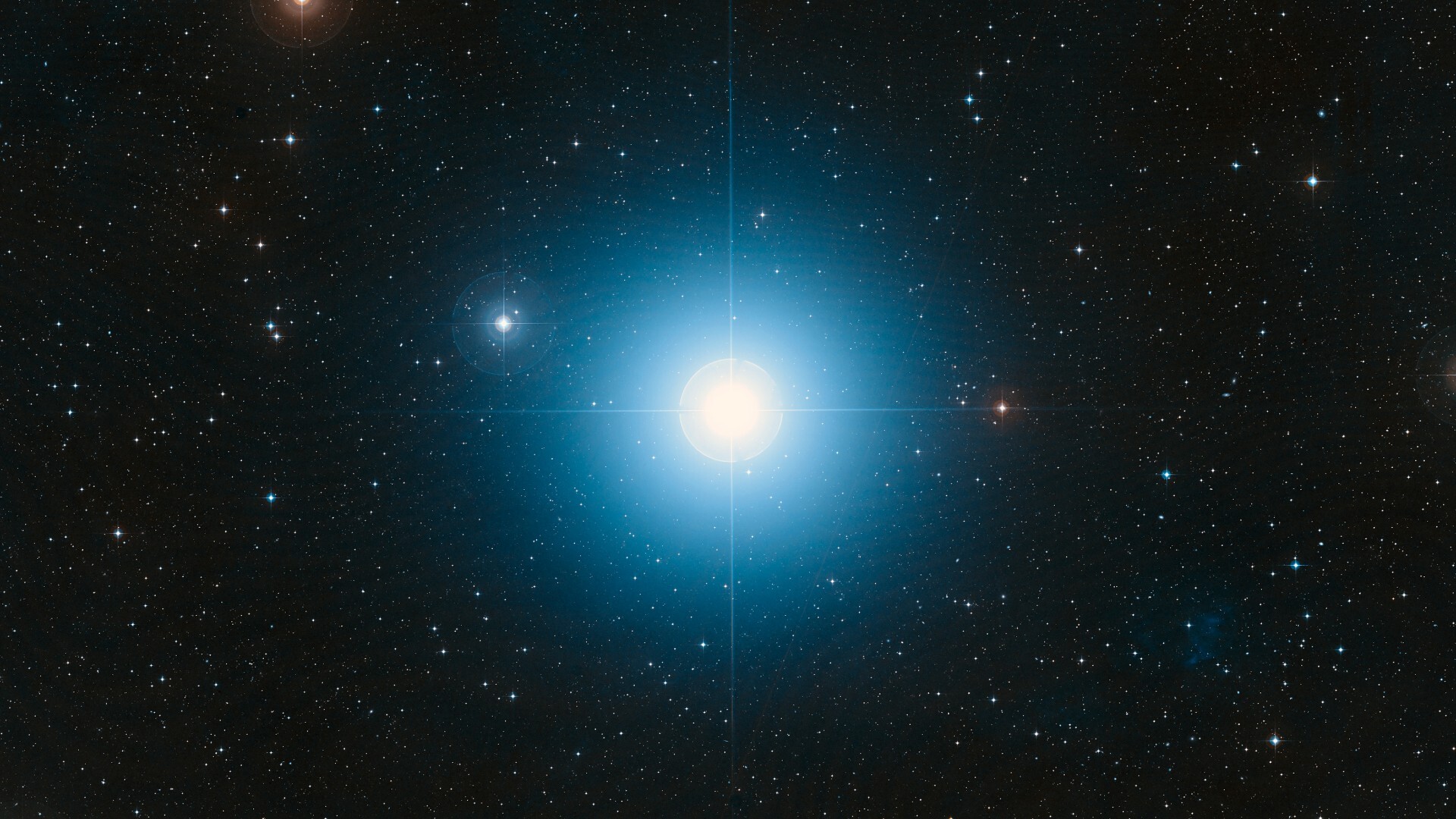 An illustration of a blue glowing star representing formalhaut. 