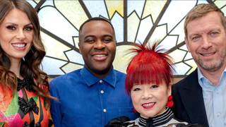 [From left] "Bake Off: The Professionals" season 10 presenters Ellie Taylor and Liam Charles and judges Cherish Finden and Benoit Blin