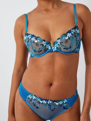 And/or Kiki Floral Embroidery Plunge Bra, Light Blue