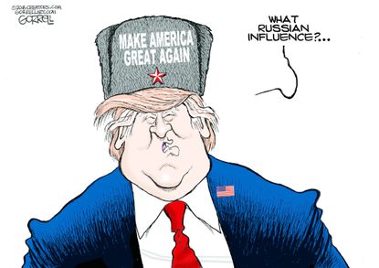 Political cartoon U.S. Russian influence Donald Trump