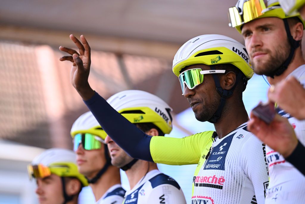 HALTERN AM SEE GERMANY OCTOBER 03 Biniam Girmay of Eritrea and Team Intermarche Wanty prior to the 18th Sparkassen Mnsterland Giro 2024 a 202km one day race from Haltern Am See to Munster on October 03 2024 in Haltern Am See Germany Photo by Christian KasparBartkeGetty Images