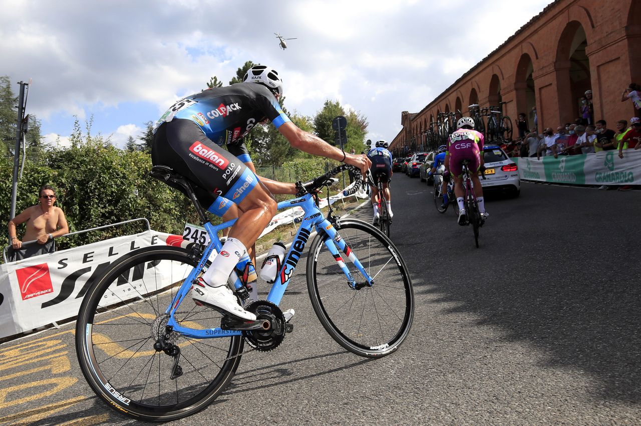 The riders suffered on the steep slopes of the San Luca climb