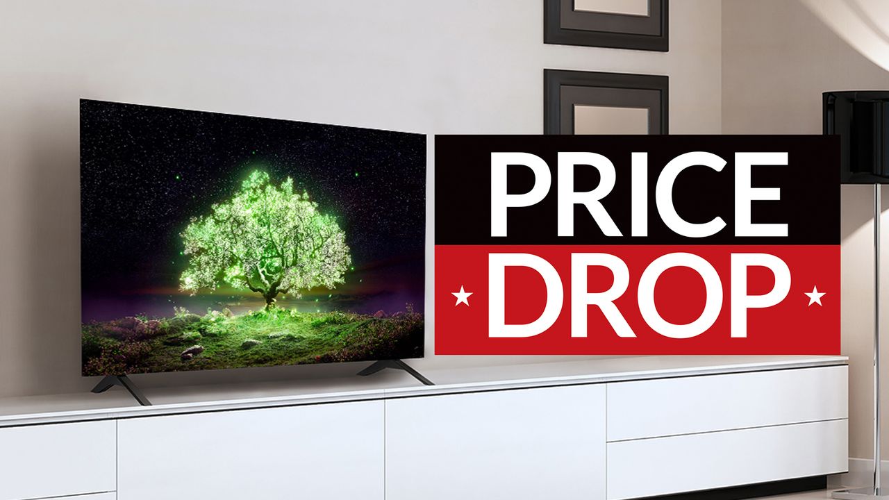 4K TV deal bank holiday sales LG A1 with sign saying price drop