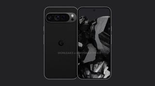 A leaked rendering of the Pixel 9 Pro from the front and back.