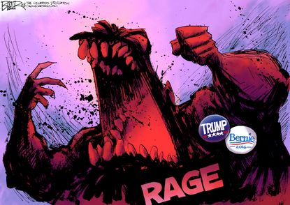 Political Cartoon U.S. Bernie Trump Voter Anger 2016