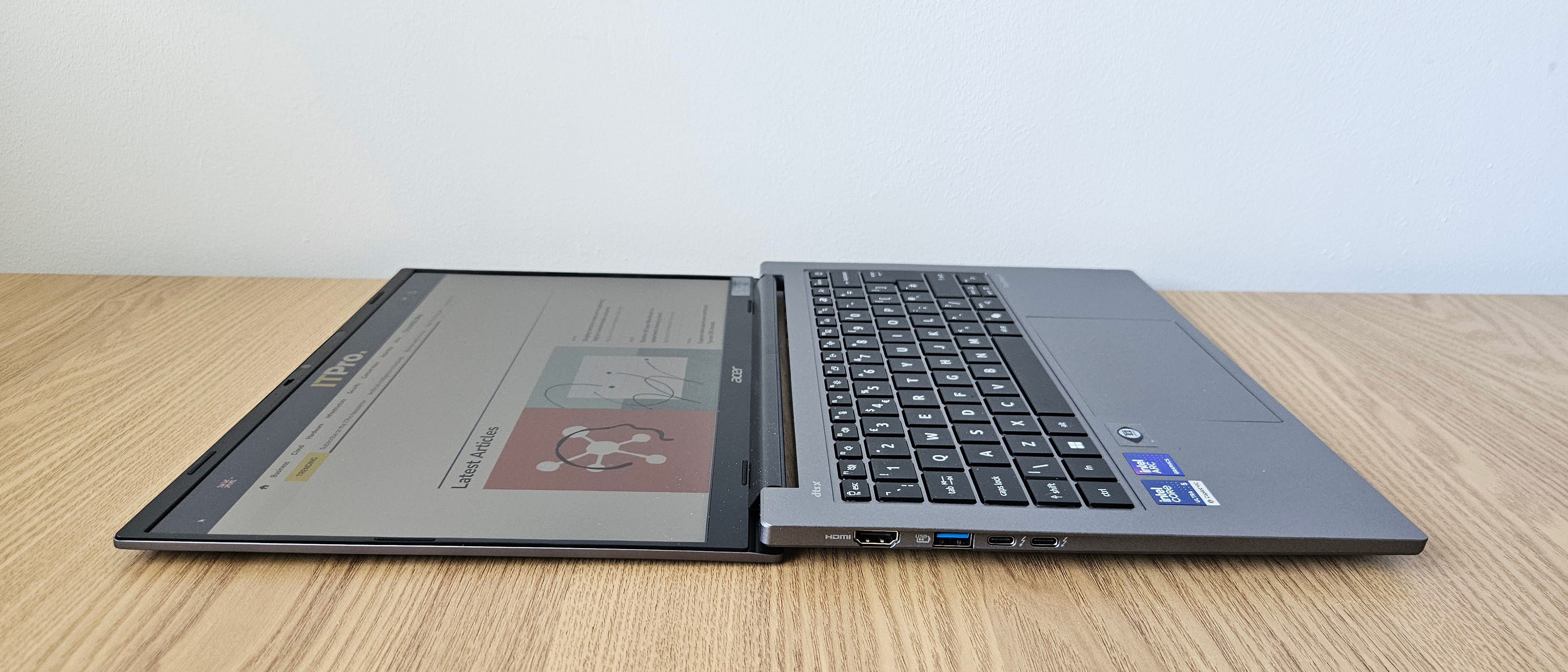 The Acer TravelMate X14 AI on a desk