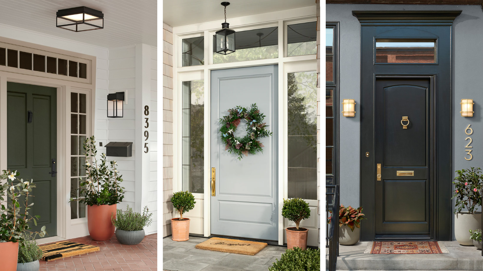 three images of front doors 