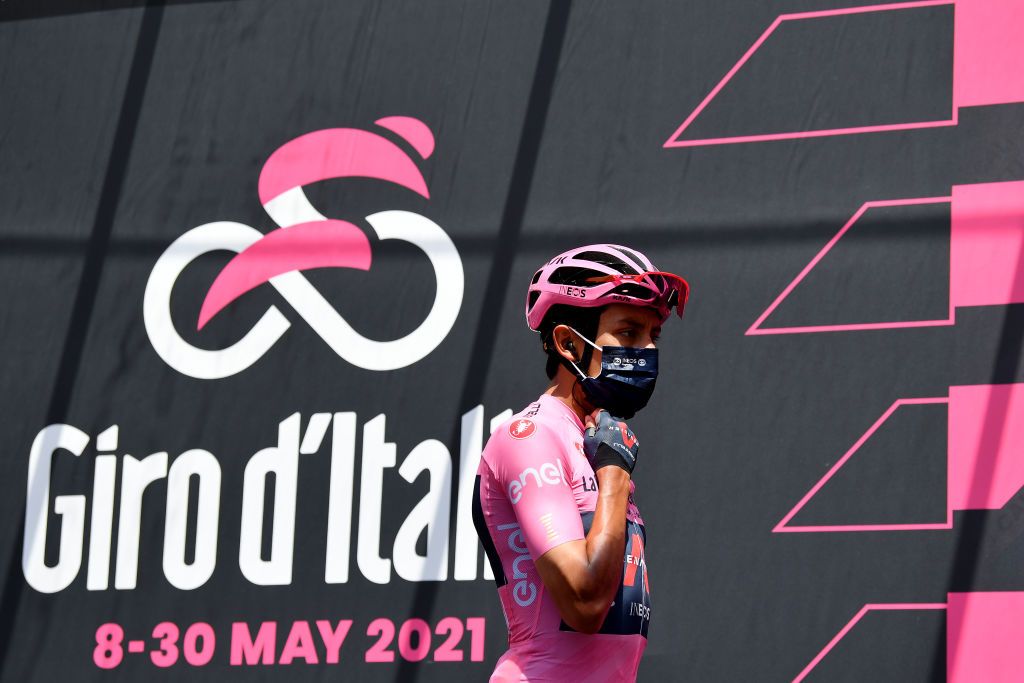 MONTALCINO ITALY MAY 19 Egan Arley Bernal Gomez of Colombia and Team INEOS Grenadiers Pink Leader Jersey at start during the 104th Giro dItalia 2021 Stage 12 a 162km stage from Perugia to Montalcino 554m girodiitalia UCIworldtour Giro on May 19 2021 in Montalcino Italy Photo by Stuart FranklinGetty Images