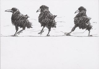 Sketch of three black birds in a row
