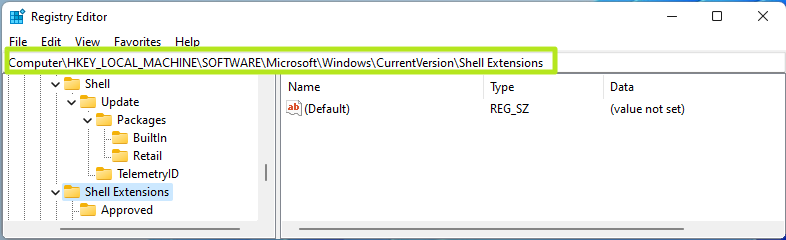 Navigate to Shell Extensions