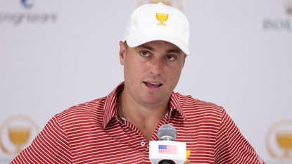Justin Thomas speaks to the media before the 2022 Presidents Cup