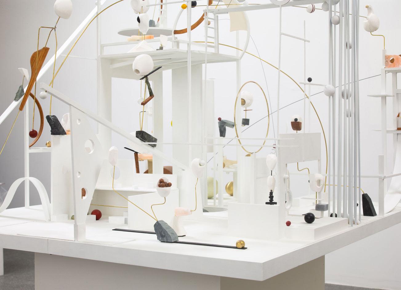 Christina Kruse, Lunapark, 2021, plaster, wood, brass, metal, glass, soapstone, alabaster, paint sculpture.