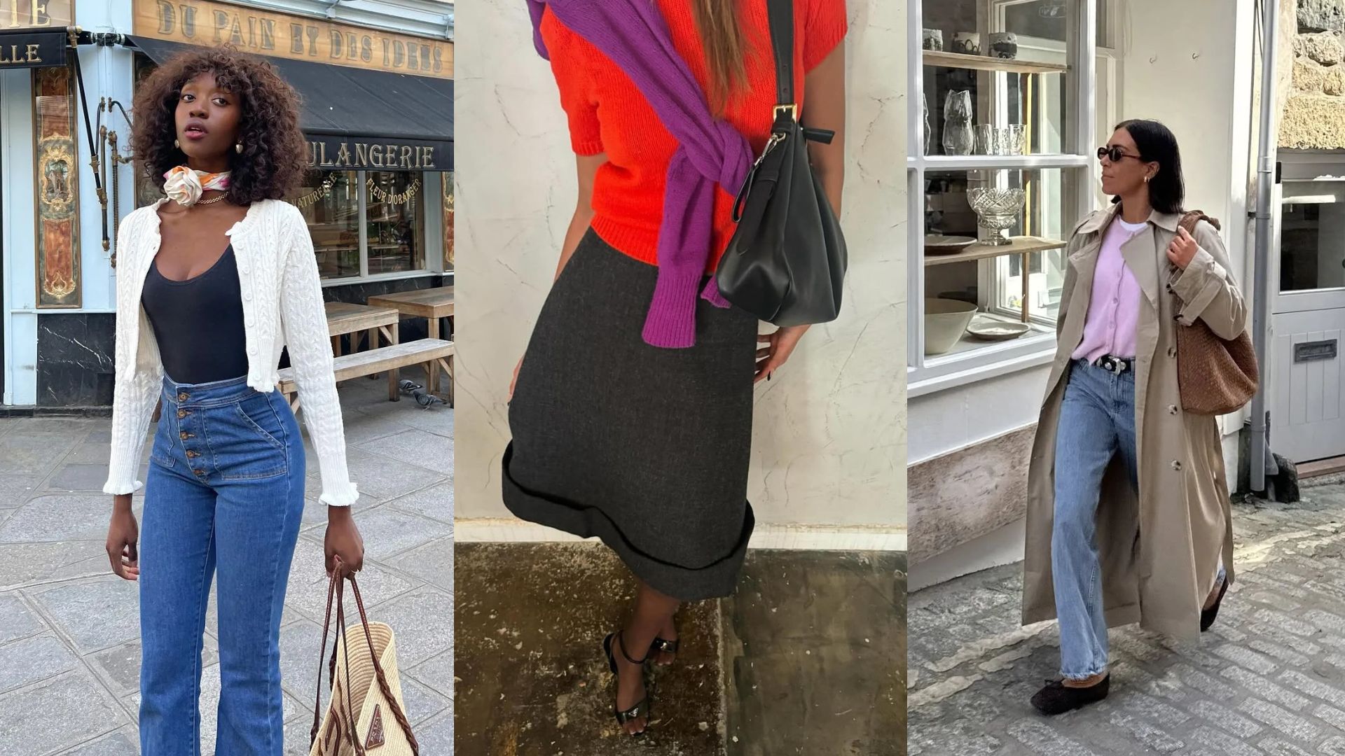 Women wear lightweight spring knits in pretty pstel colours and pointelle patterns.