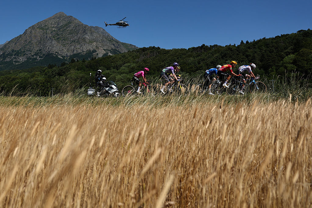 The lead breakaway cycles during the 18th stage of the 113th edition of the Tour de France cycling race, 185,2 km between Voiron and Orci&amp;egrave;res-Merlette in the French Alps, on July 23, 2026. (Photo by Anne-Christine POUJOULAT / AFP)