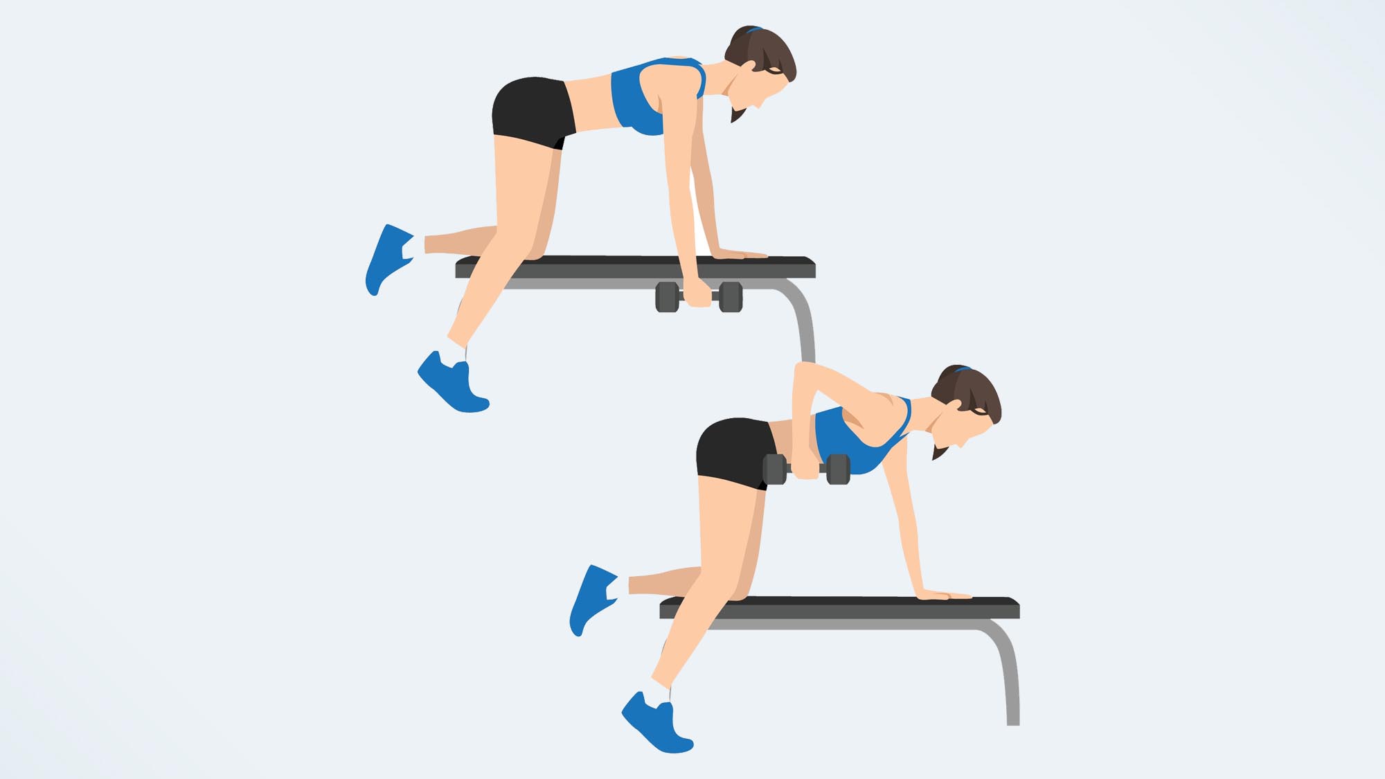 an illo of a woman doing a dumbbell row