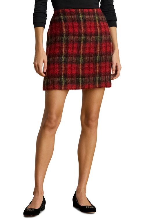 Plaid Mohair Pencil Miniskirt