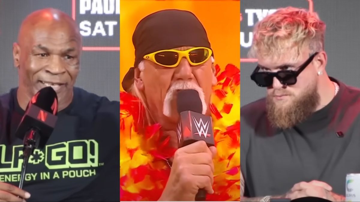 Mike Tyson and Hulk Hogan and Jake Paul in split images