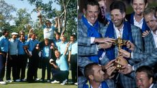 Team Europe celebrate their Ryder Cup victories in 1987 and 2012