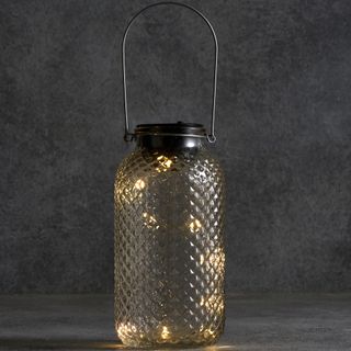 solar jar light with design on glass jar