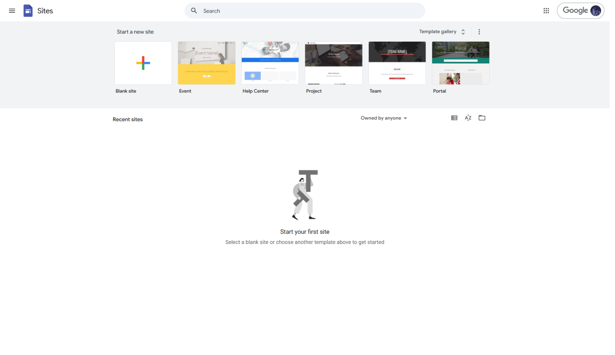 Screenshot of Google Sites website builder