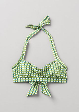 Recycled Painted Check Bikini Top | Bright Olive