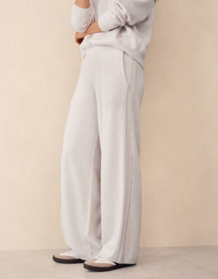 Cashmere Contrast Stitch Detail Wide-Leg Jogger | the White Company