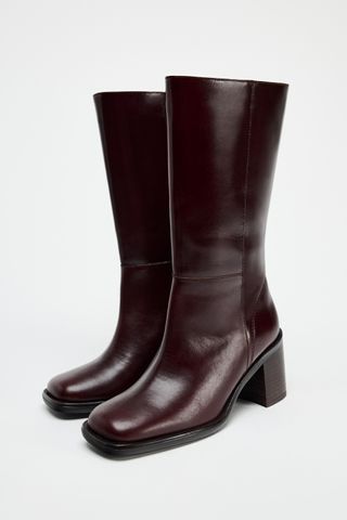 Leather Ankle Boots With Square Toe