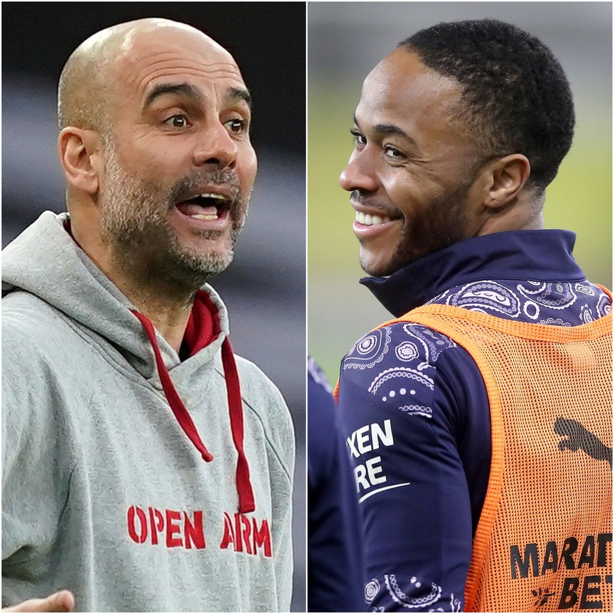 Pep Guardiola and Raheem Sterling