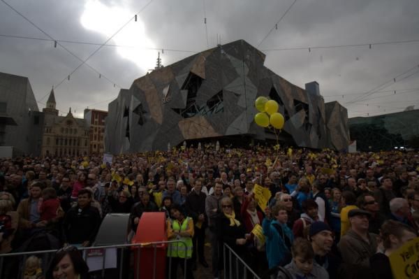 The massive crowd in Federation Square