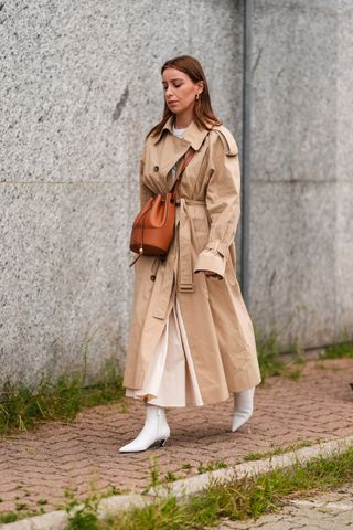 Attendees at Milan and Paris Fashion Weeks wear different iterations of the curved heel shoe trend