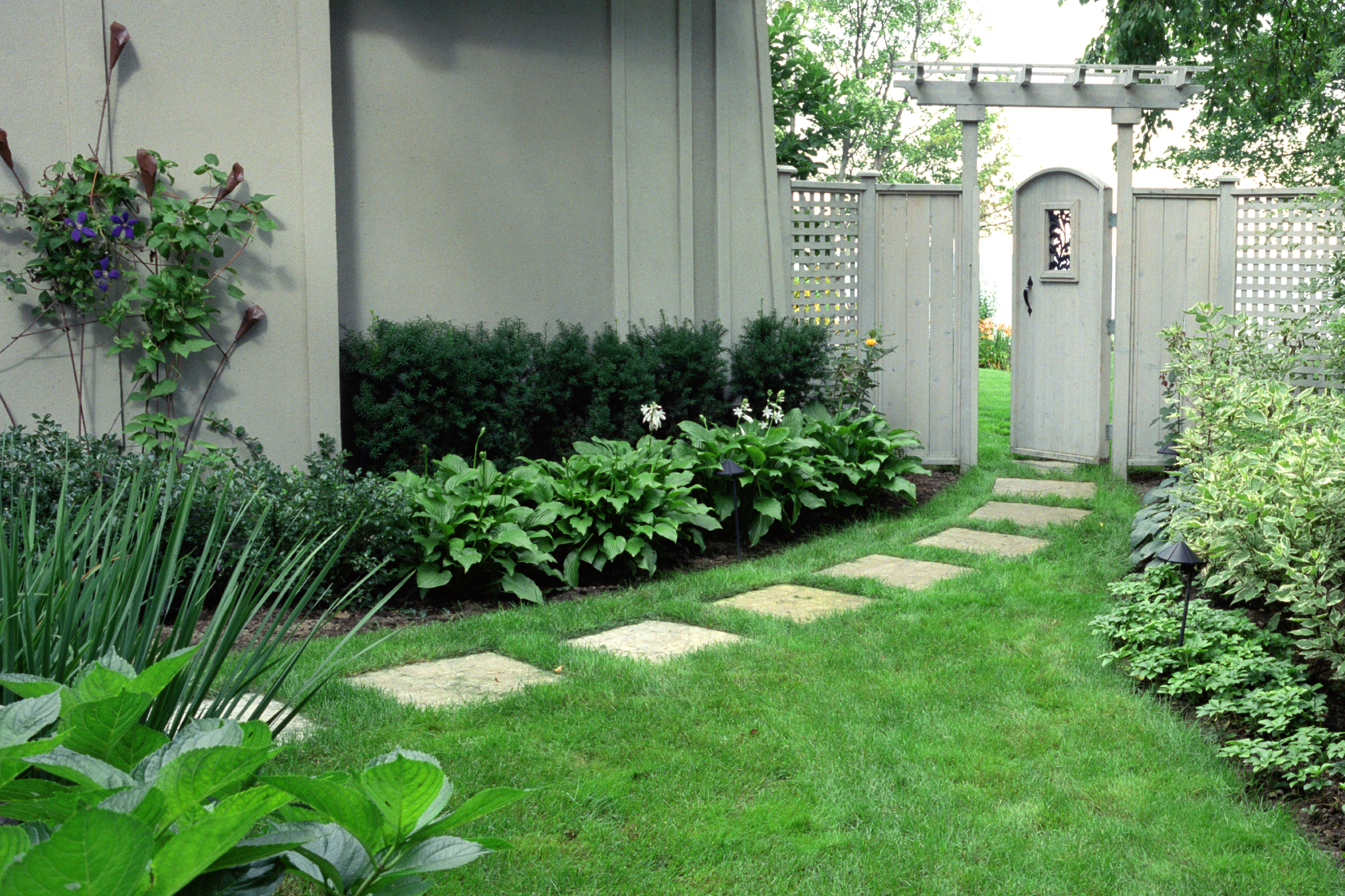 stepping stone path across a lawn