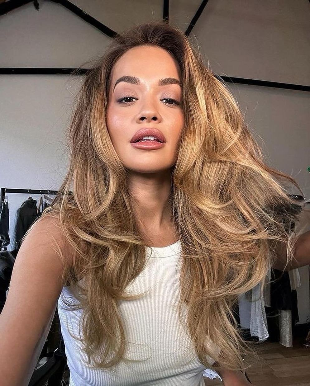 Rita Ora with voluminous layered hair