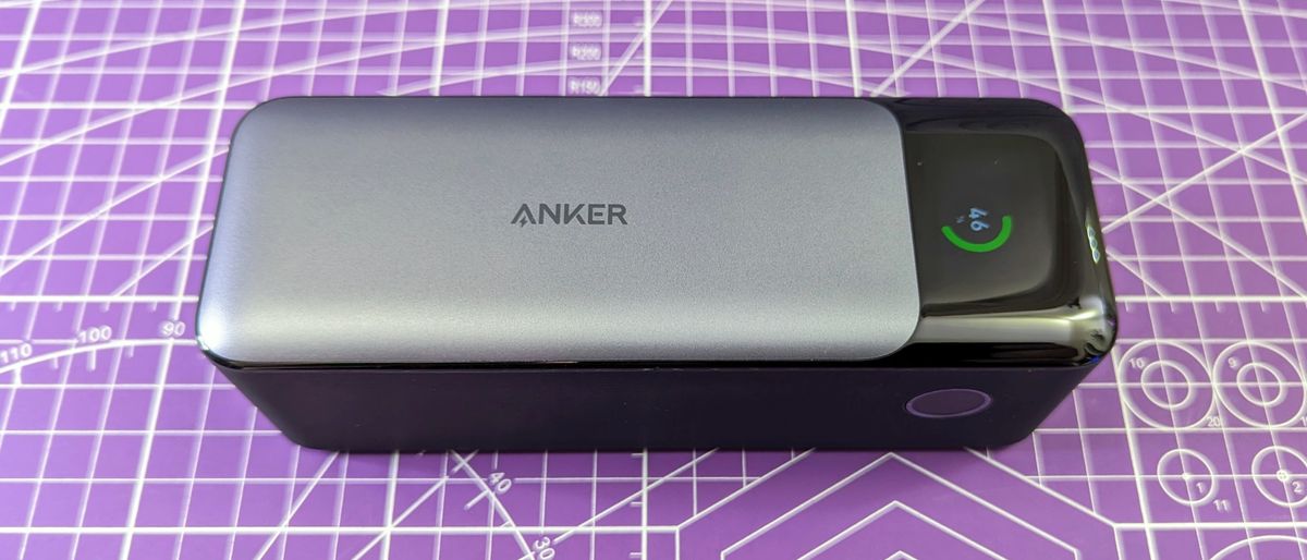 Anker 737 power bank on a purple background