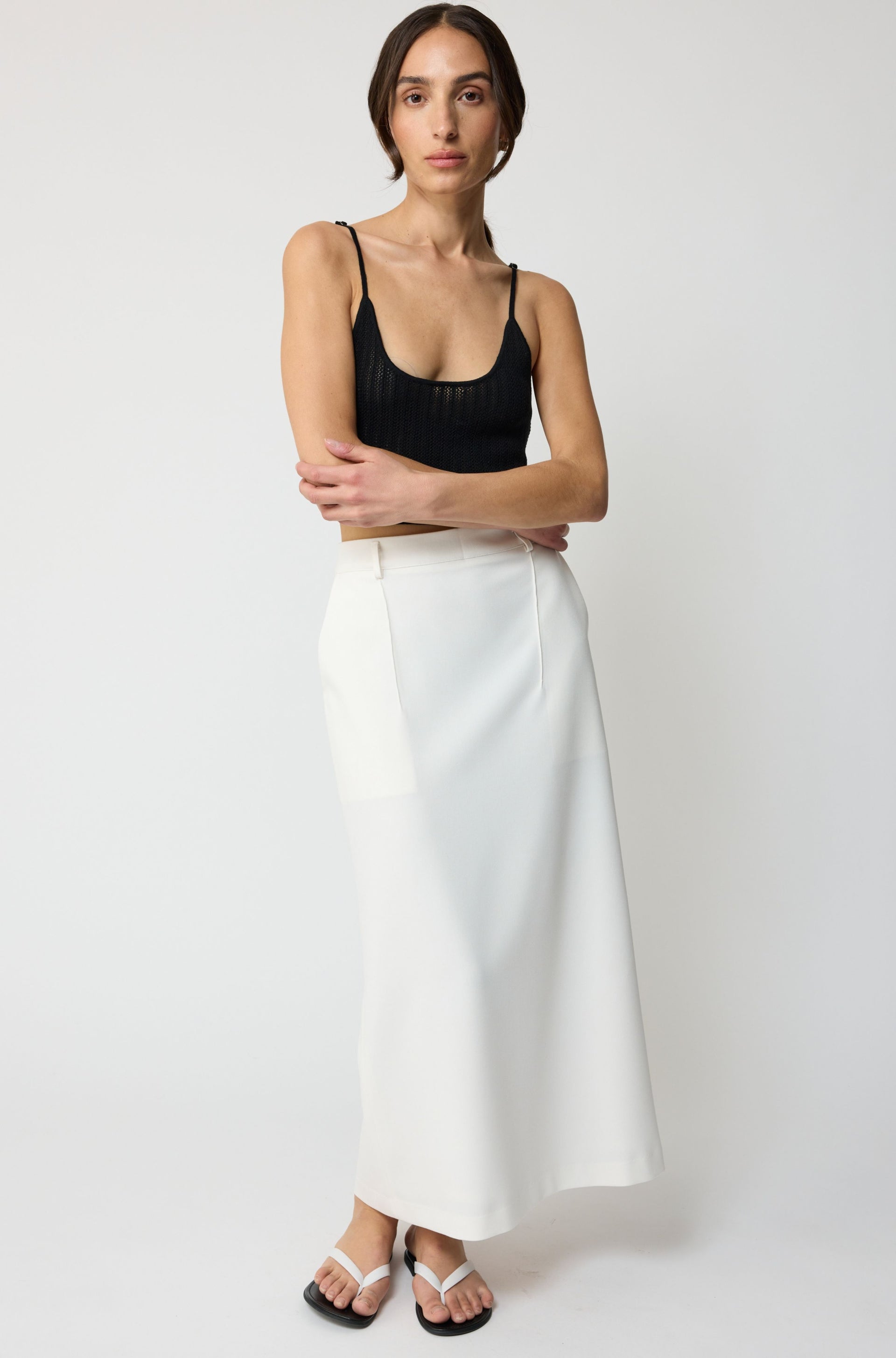 Back Slit Midi Skirt - Xs / White